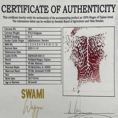 Costata di Wagyu Tajima certificato